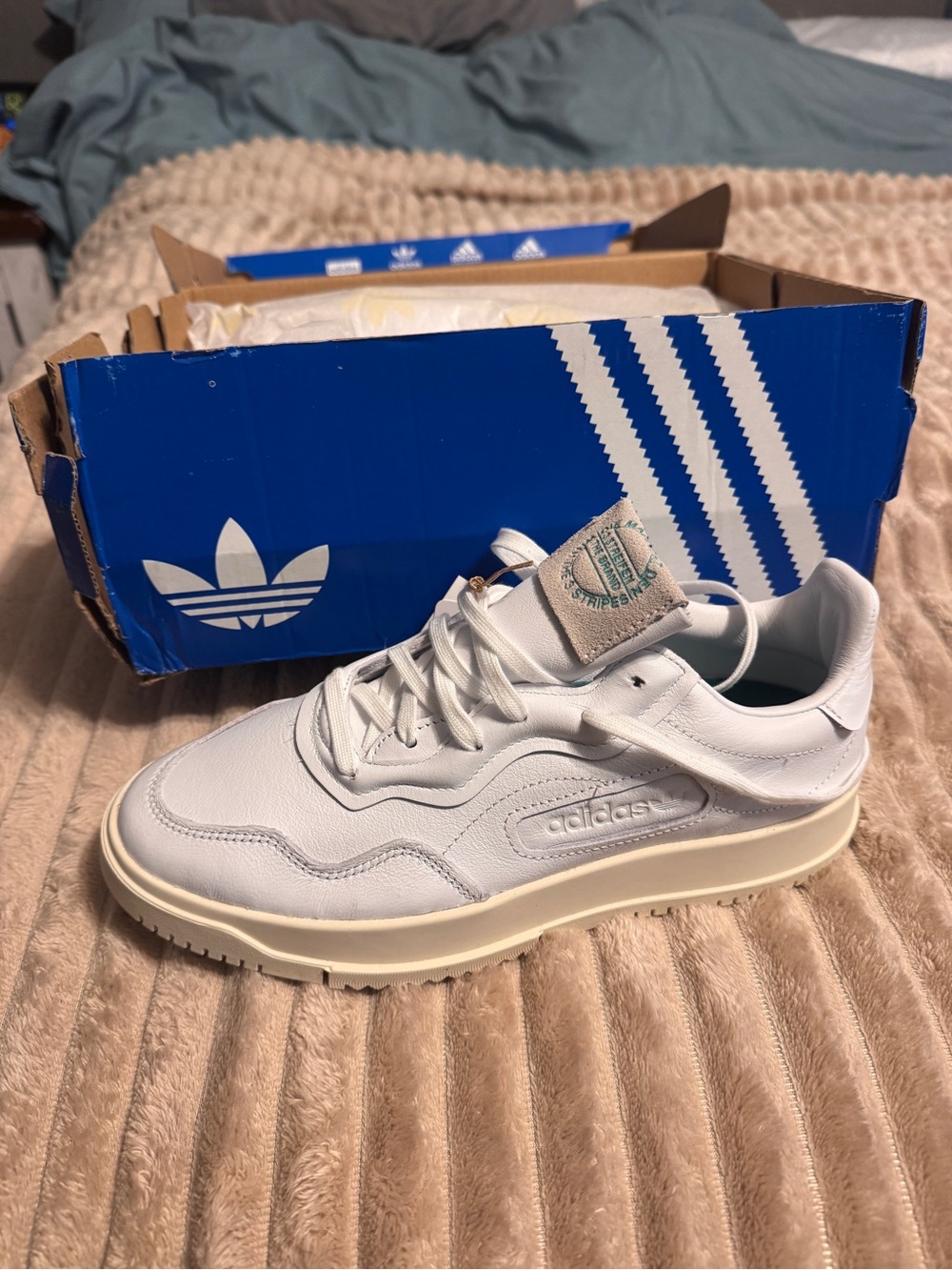 adidas Originals White Leather Athletic Sneakers with Cream Sole